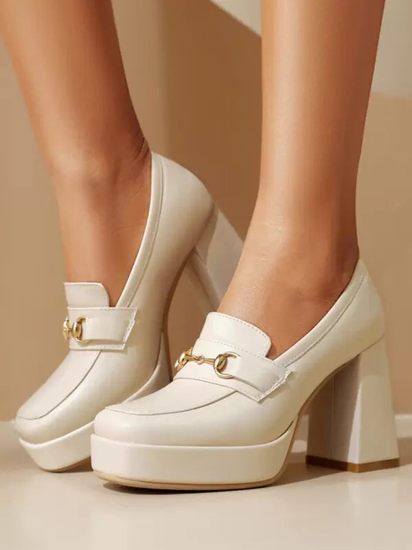Casual Platform Metal Details Chunky Heel Pumps Loafers