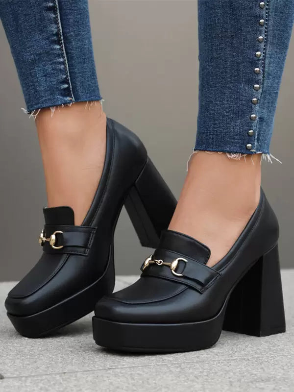 Casual Platform Metal Details Chunky Heel Pumps Loafers