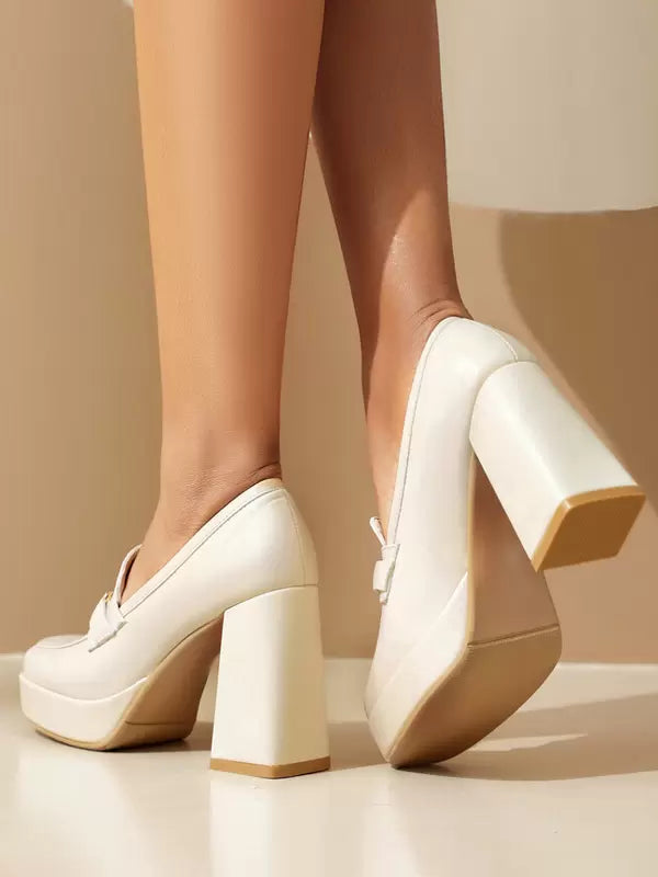 Casual Platform Metal Details Chunky Heel Pumps Loafers