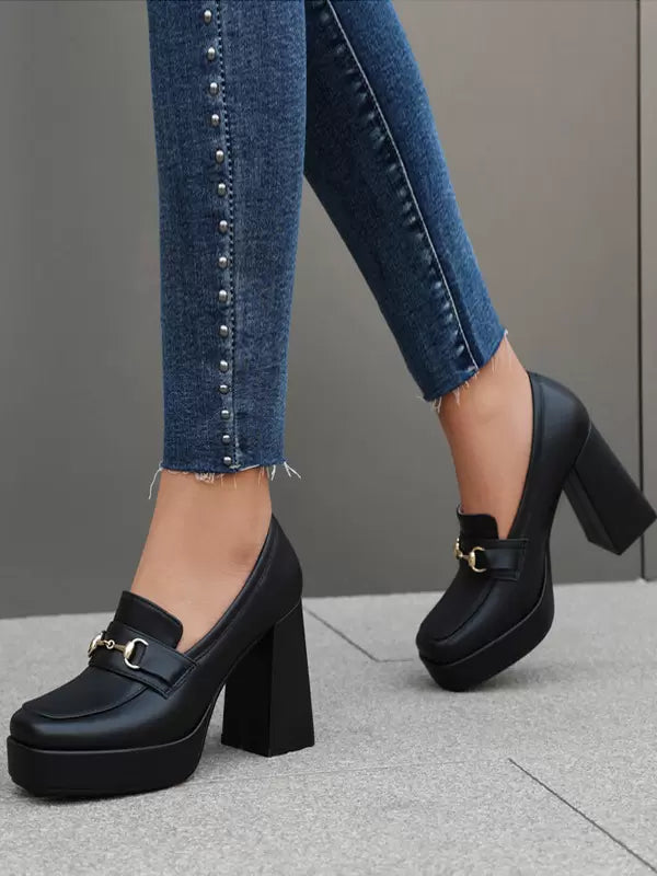Casual Platform Metal Details Chunky Heel Pumps Loafers