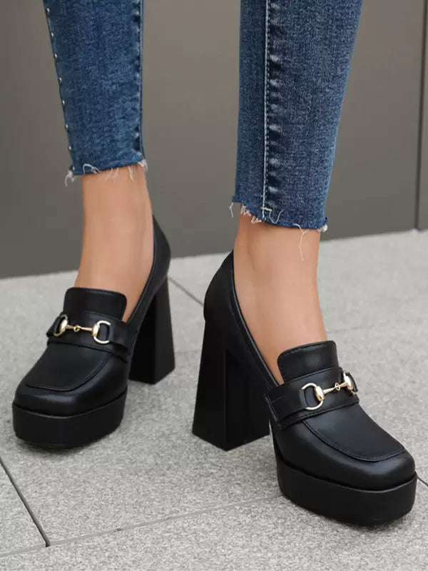 Casual Platform Metal Details Chunky Heel Pumps Loafers
