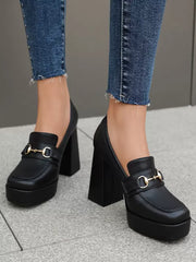 Casual Platform Metal Details Chunky Heel Pumps Loafers