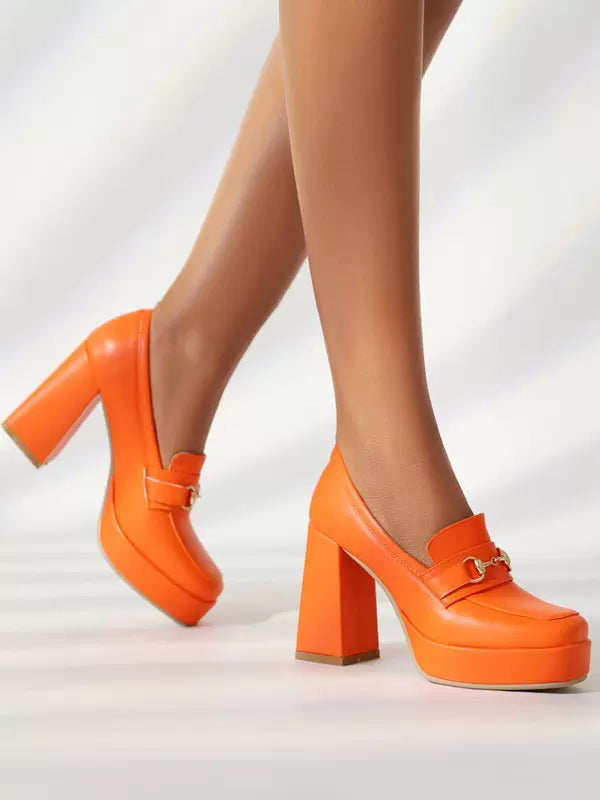 Casual Platform Metal Details Chunky Heel Pumps Loafers