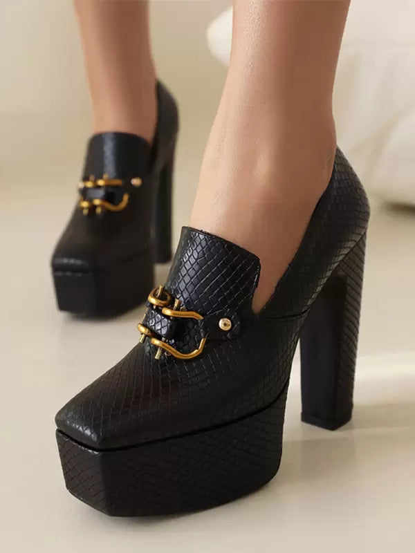 Casual Platform Metal Details Daily Casual Pumps High Heel
