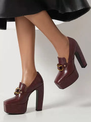 Casual Platform Metal Details Daily Casual Pumps High Heel