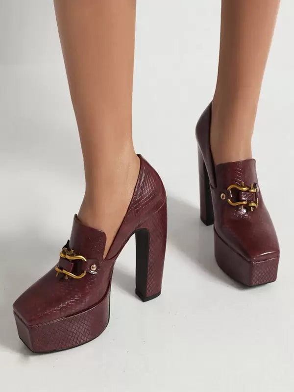 Casual Platform Metal Details Daily Casual Pumps High Heel