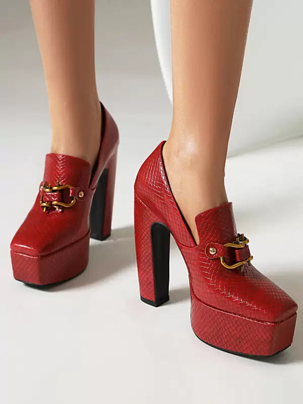 Casual Platform Metal Details Daily Casual Pumps High Heel