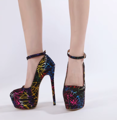 Casual Platform Pumps Mixed Colors Round Toe Buckle Strap High Heels