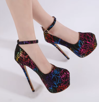 Casual Platform Pumps Mixed Colors Round Toe Buckle Strap High Heels