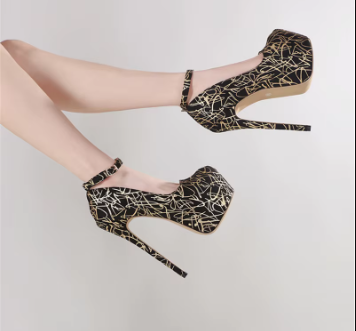 Casual Platform Pumps Mixed Colors Round Toe Buckle Strap High Heels