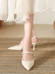 Casual Pointed Toe Kitten Slingback Solid Color Puppy Pumps Heel