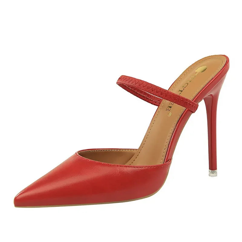 Casual Pointed Toe Shallow Slides Slip on High Heels