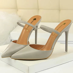 Casual Pointed Toe Shallow Slides Slip on High Heels