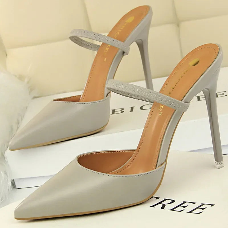Casual Pointed Toe Shallow Slides Slip on High Heels