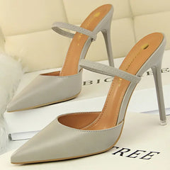 Casual Pointed Toe Shallow Slides Slip on High Heels