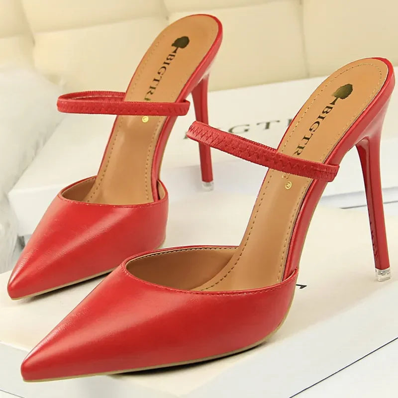 Casual Pointed Toe Shallow Slides Slip on High Heels