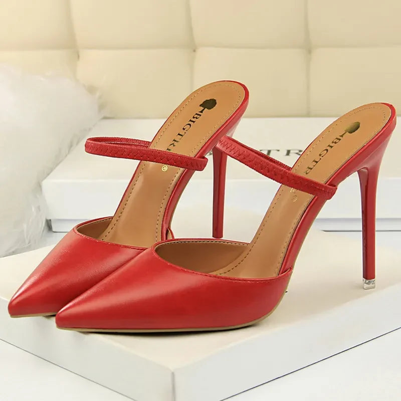 Casual Pointed Toe Shallow Slides Slip on High Heels