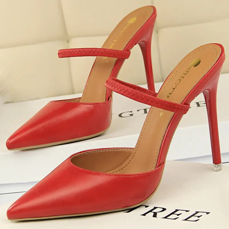 Casual Pointed Toe Shallow Slides Slip on High Heels
