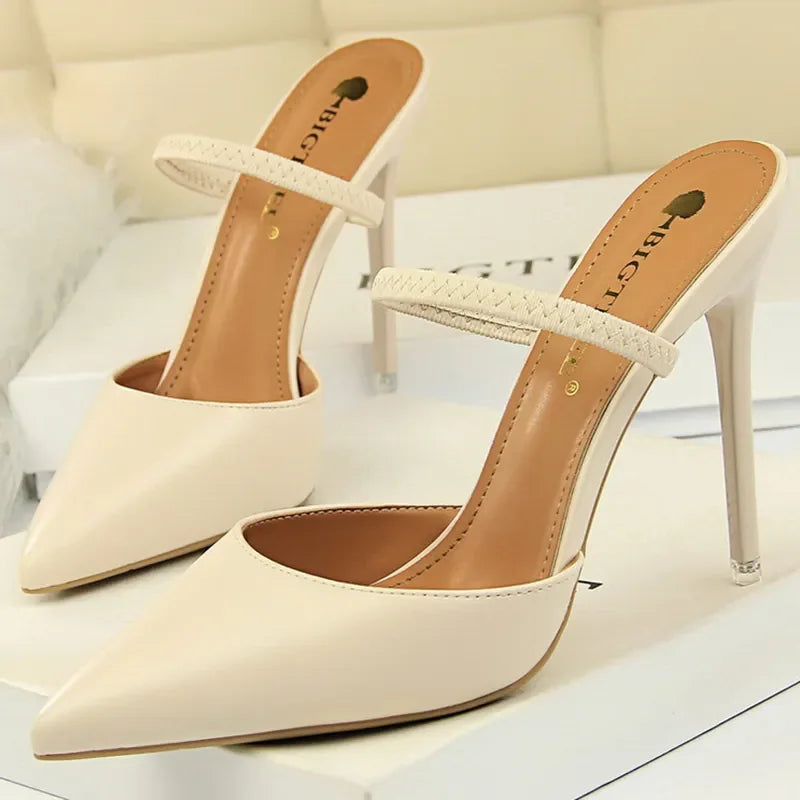 Casual Pointed Toe Shallow Slides Slip on High Heels