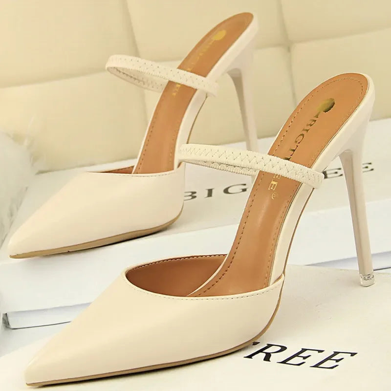 Casual Pointed Toe Shallow Slides Slip on High Heels
