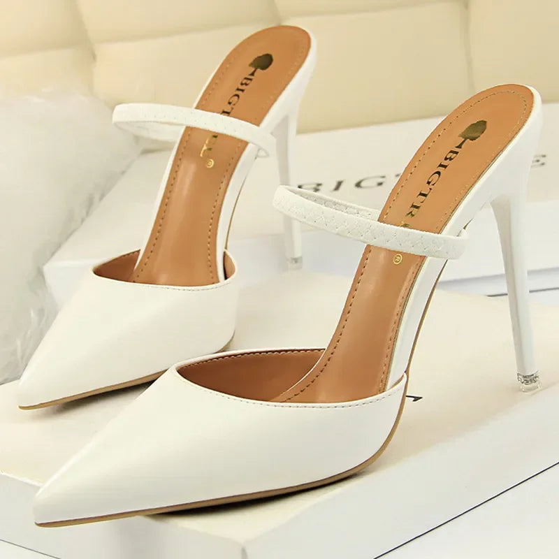 Casual Pointed Toe Shallow Slides Slip on High Heels