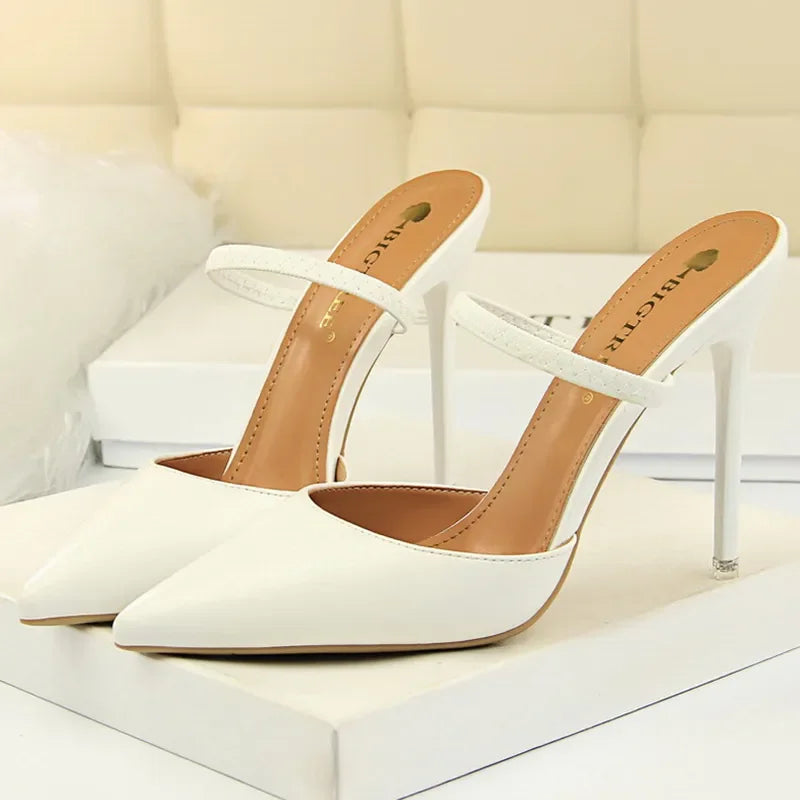 Casual Pointed Toe Shallow Slides Slip on High Heels