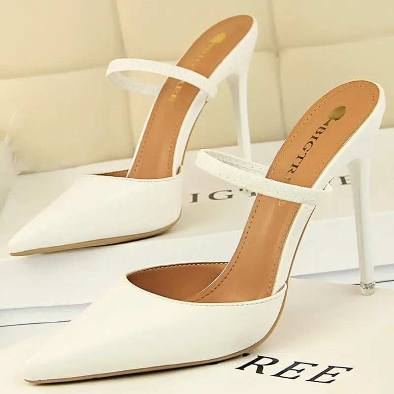 Casual Pointed Toe Shallow Slides Slip on High Heels