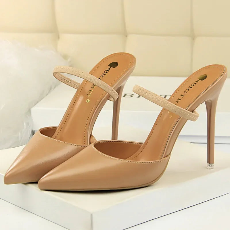 Casual Pointed Toe Shallow Slides Slip on High Heels
