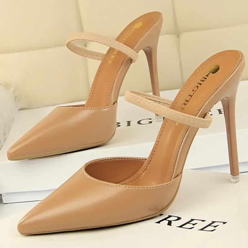 Casual Pointed Toe Shallow Slides Slip on High Heels