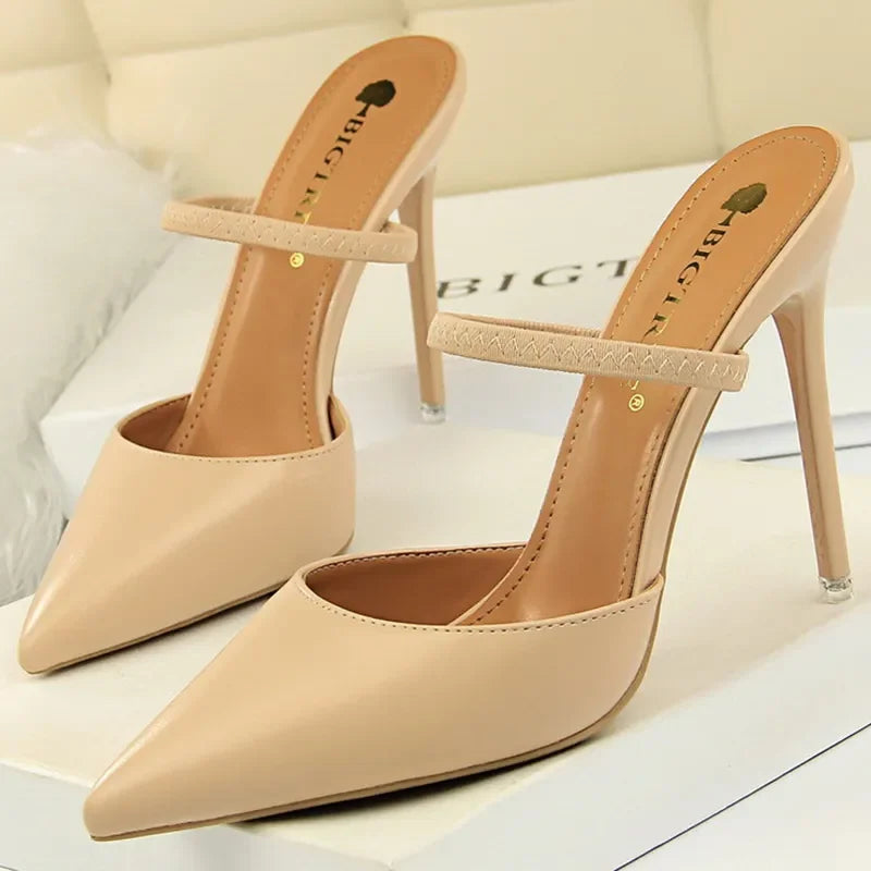 Casual Pointed Toe Shallow Slides Slip on High Heels