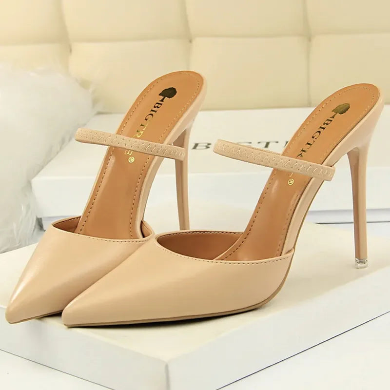 Casual Pointed Toe Shallow Slides Slip on High Heels