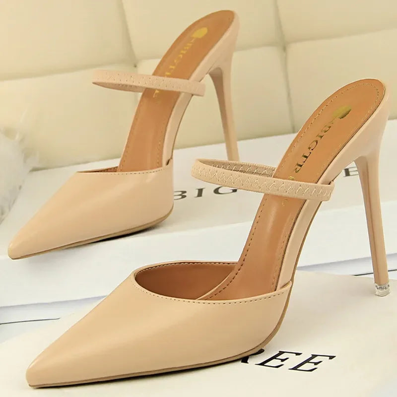 Casual Pointed Toe Shallow Slides Slip on High Heels