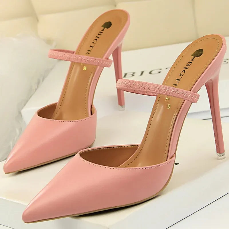 Casual Pointed Toe Shallow Slides Slip on High Heels