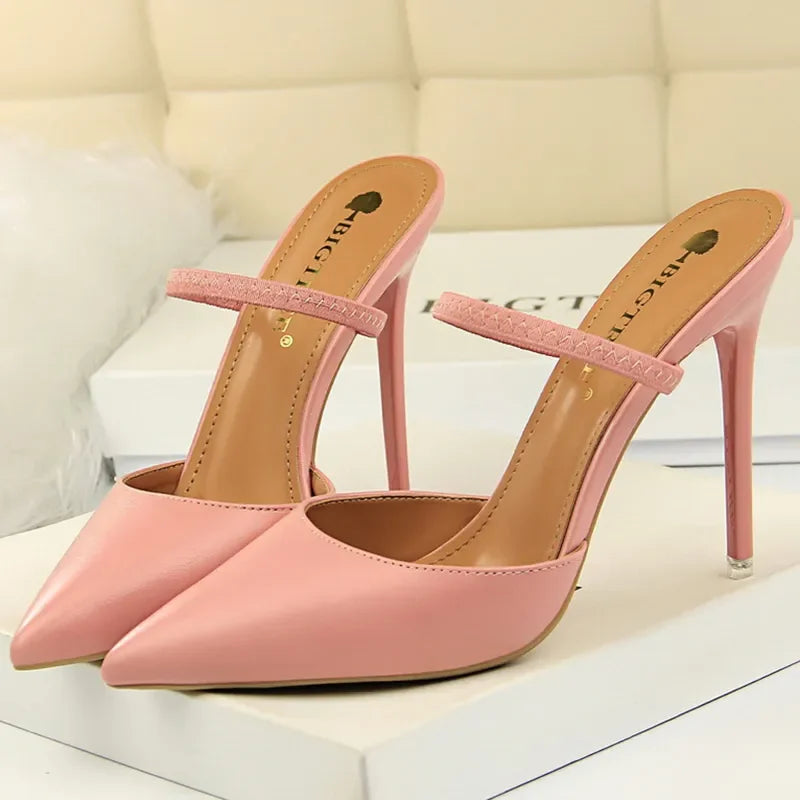 Casual Pointed Toe Shallow Slides Slip on High Heels