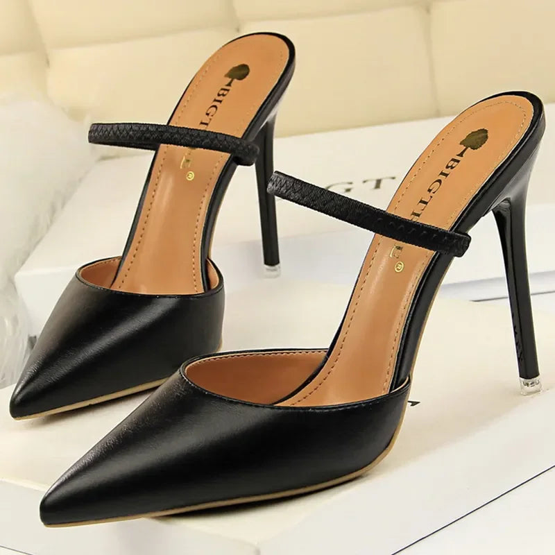 Casual Pointed Toe Shallow Slides Slip on High Heels