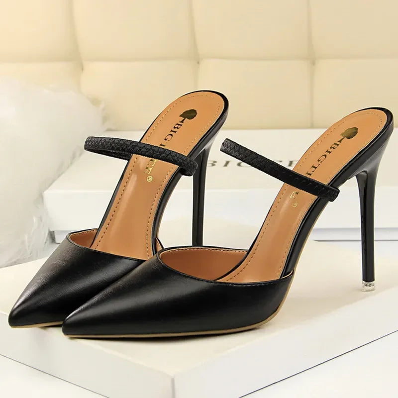 Casual Pointed Toe Shallow Slides Slip on High Heels