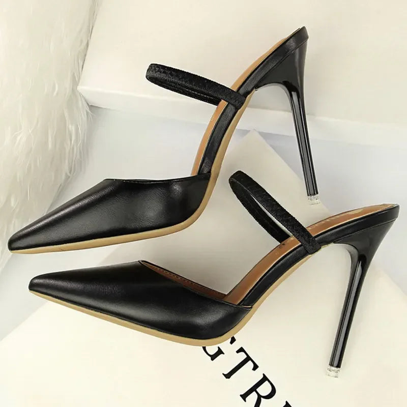 Casual Pointed Toe Shallow Slides Slip on High Heels
