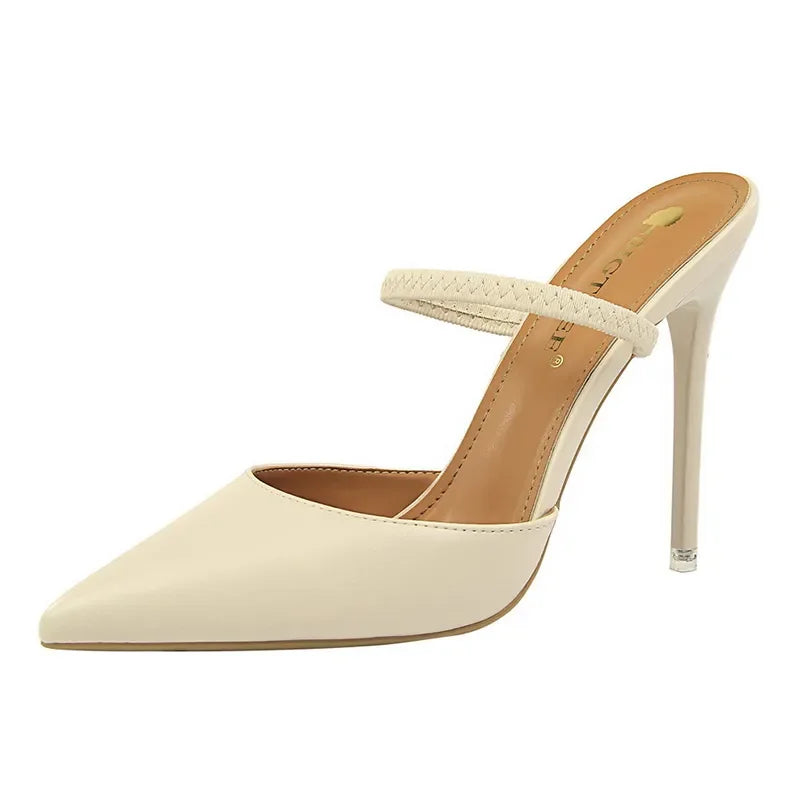 Casual Pointed Toe Shallow Slides Slip on High Heels