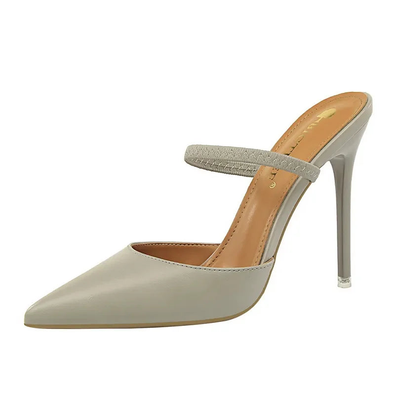 Casual Pointed Toe Shallow Slides Slip on High Heels