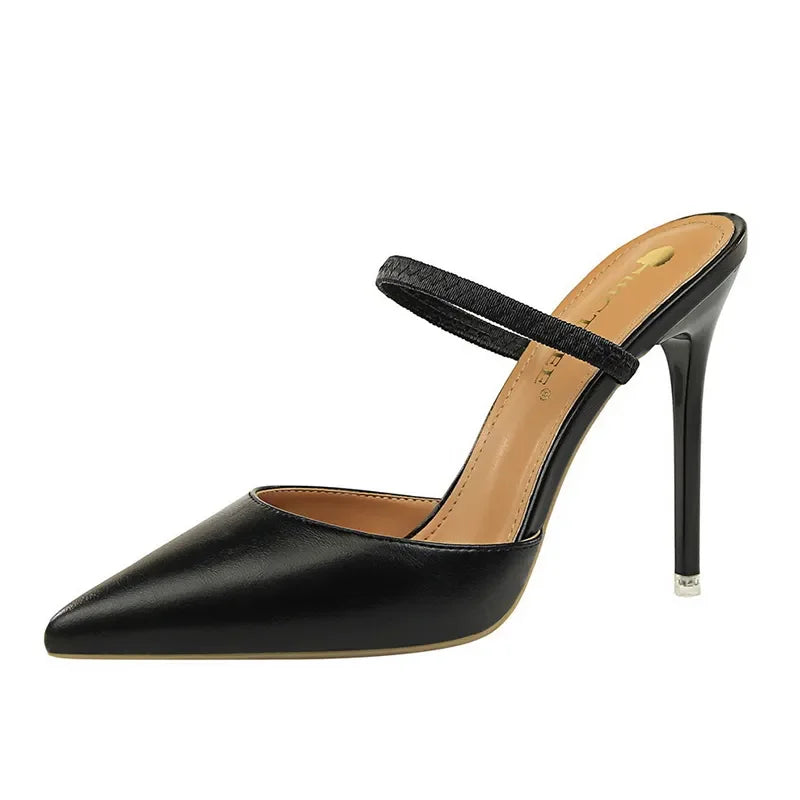 Casual Pointed Toe Shallow Slides Slip on High Heels