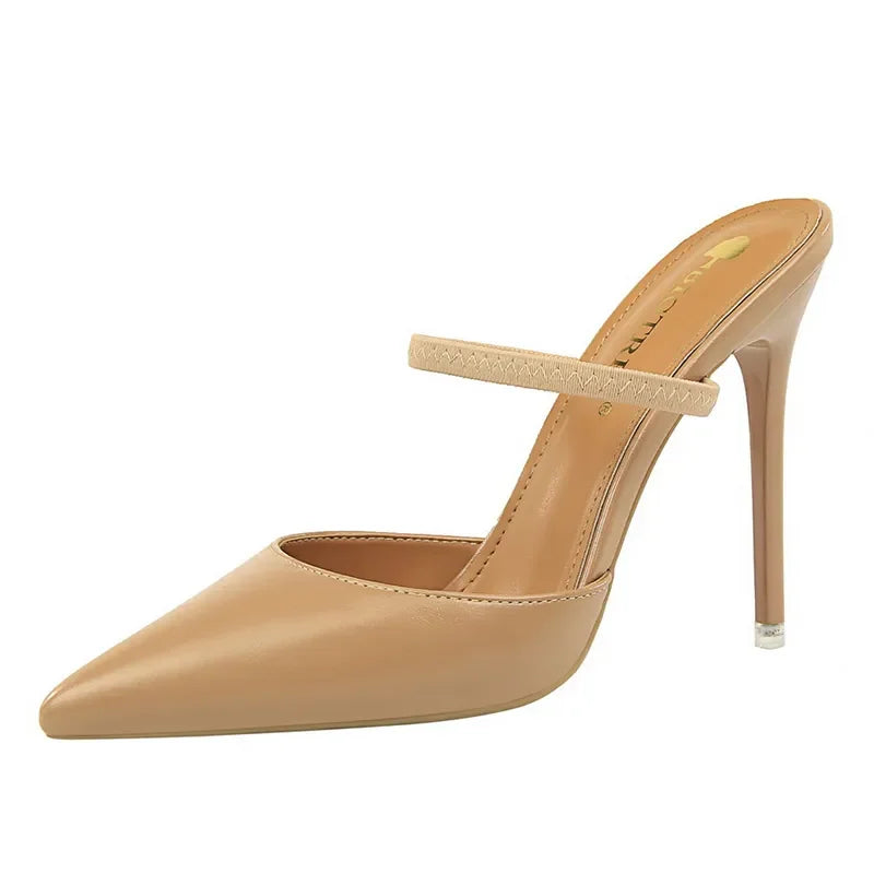 Casual Pointed Toe Shallow Slides Slip on High Heels