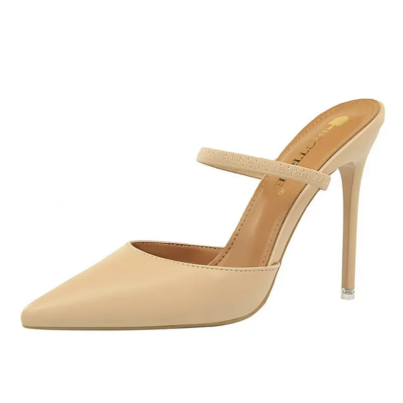 Casual Pointed Toe Shallow Slides Slip on High Heels