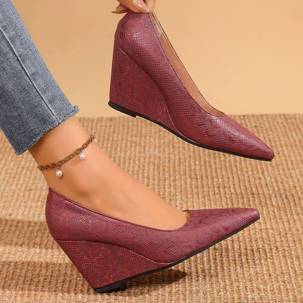 Casual Pointed Toe Slip On Office Lady Wedges Working Pumps High Heels