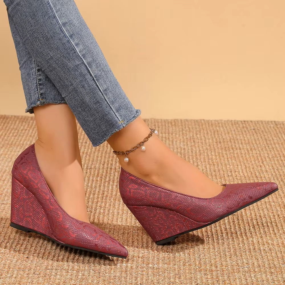 Casual Pointed Toe Slip On Office Lady Wedges Working Pumps High Heels