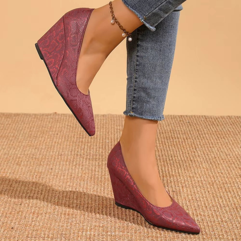 Casual Pointed Toe Slip On Office Lady Wedges Working Pumps High Heels
