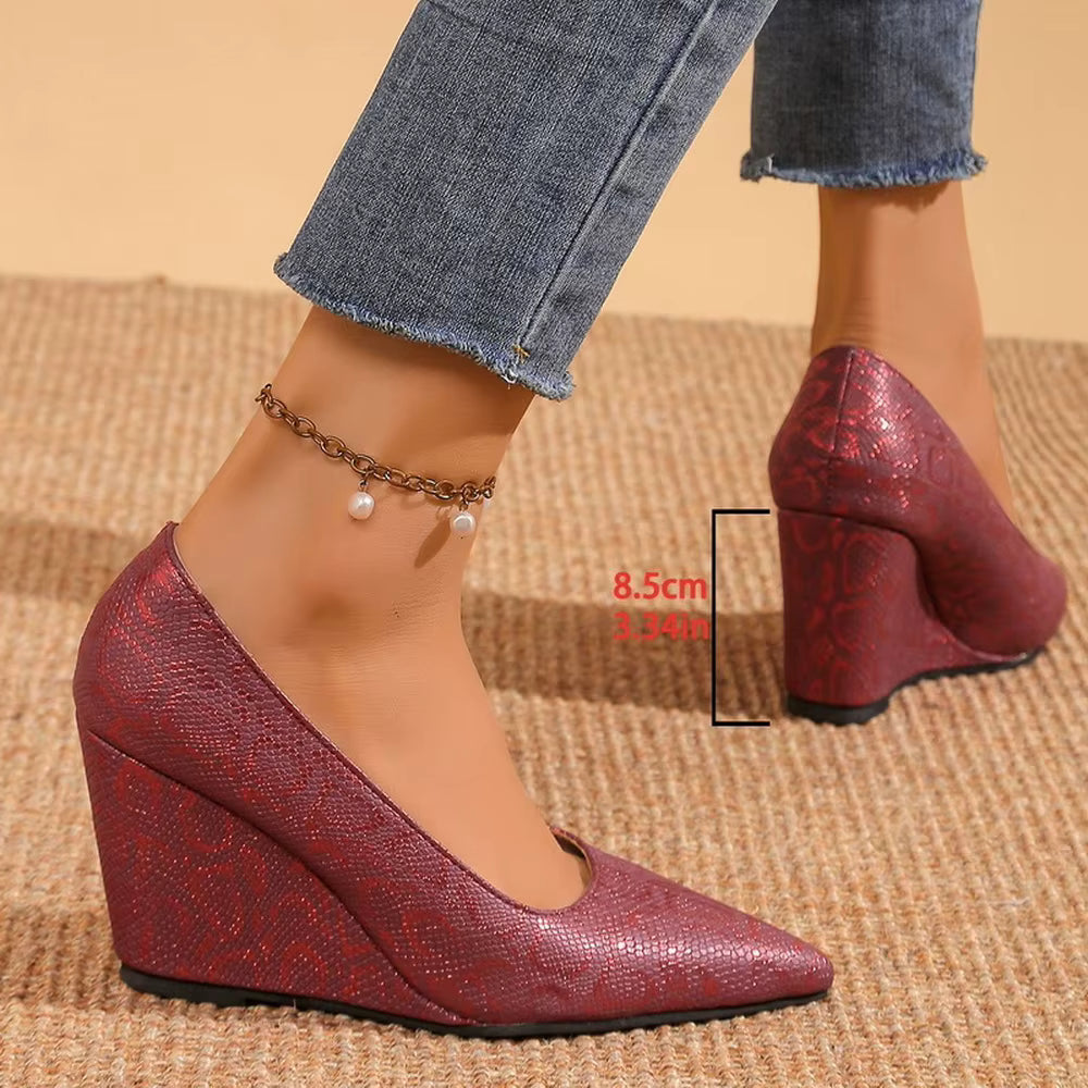 Casual Pointed Toe Slip On Office Lady Wedges Working Pumps High Heels
