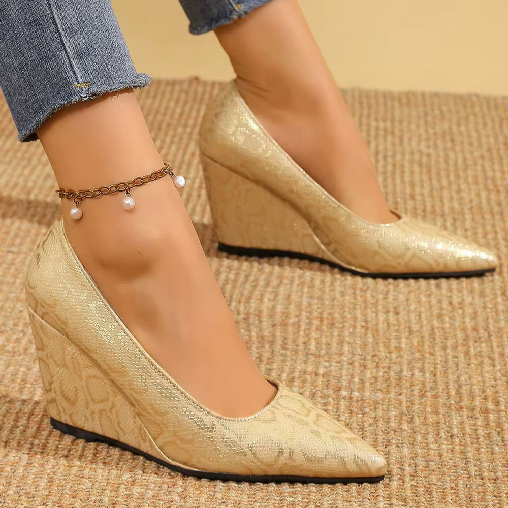 Casual Pointed Toe Slip On Office Lady Wedges Working Pumps High Heels