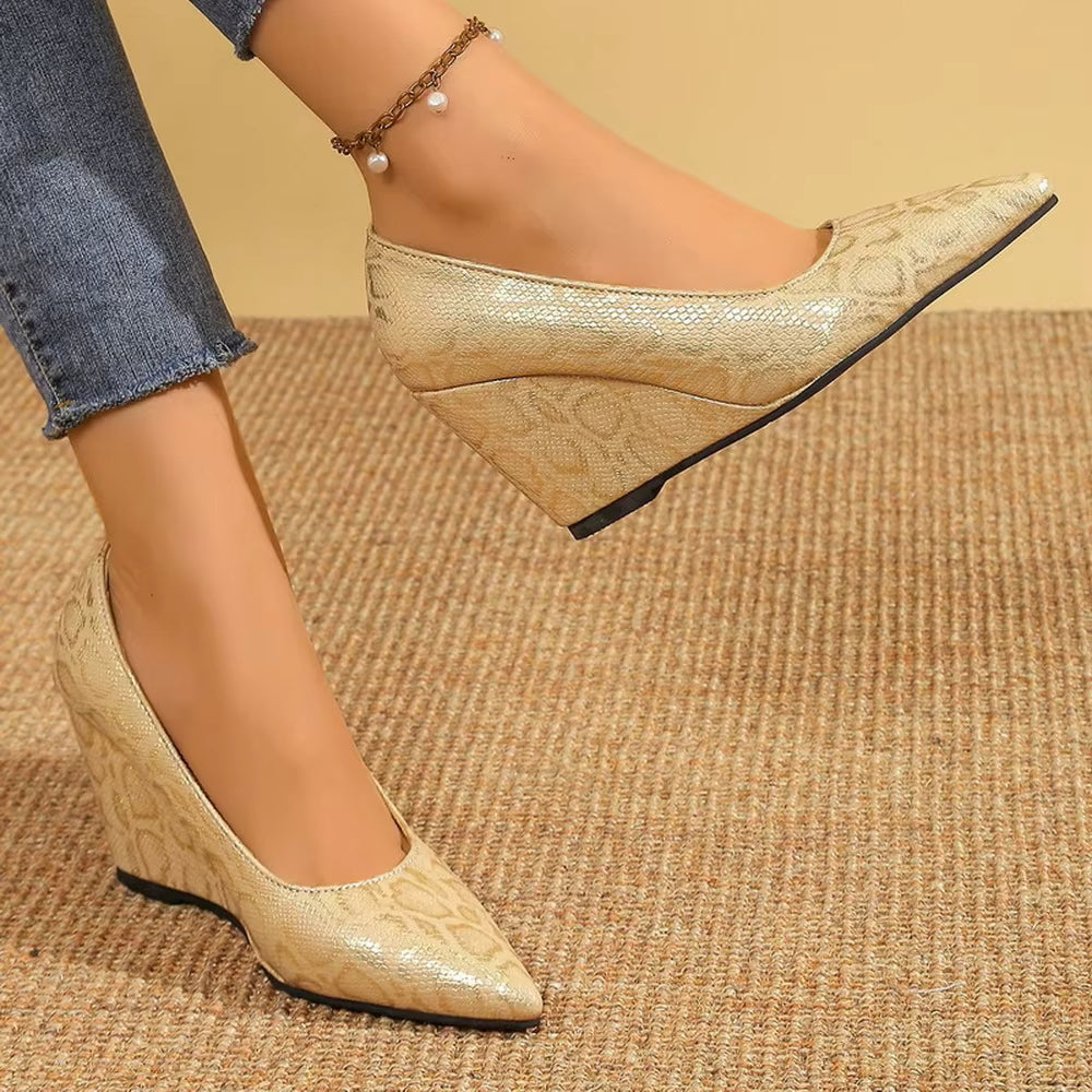 Casual Pointed Toe Slip On Office Lady Wedges Working Pumps High Heels