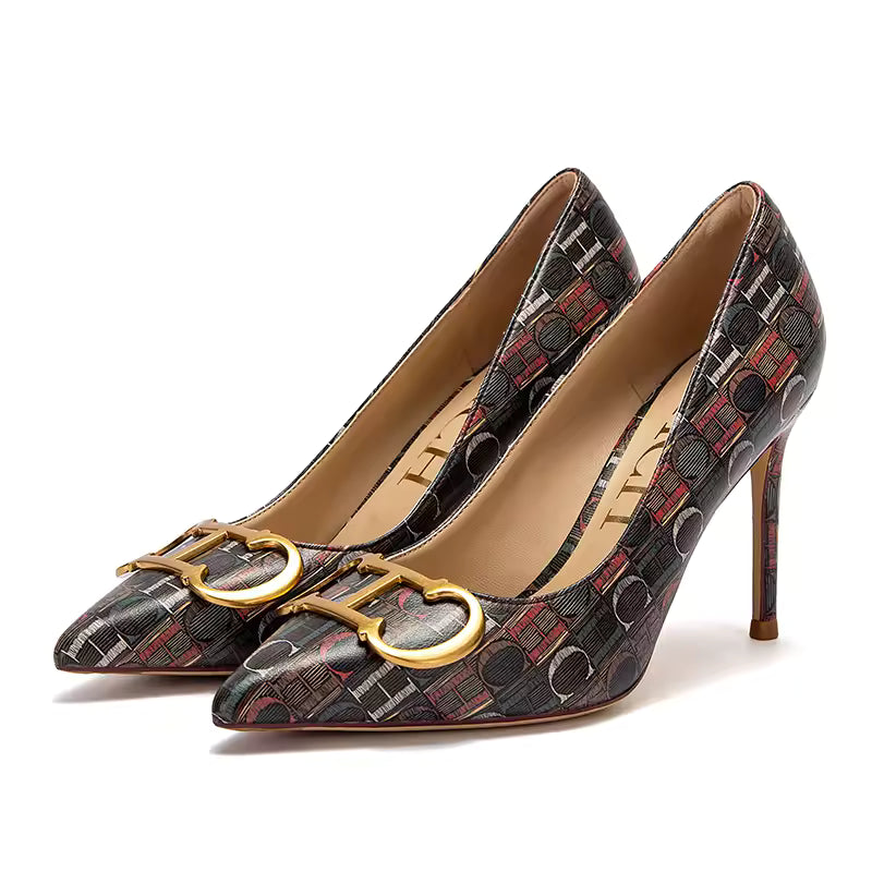 Casual Pointed Toe Letter Printed Thin High Heels