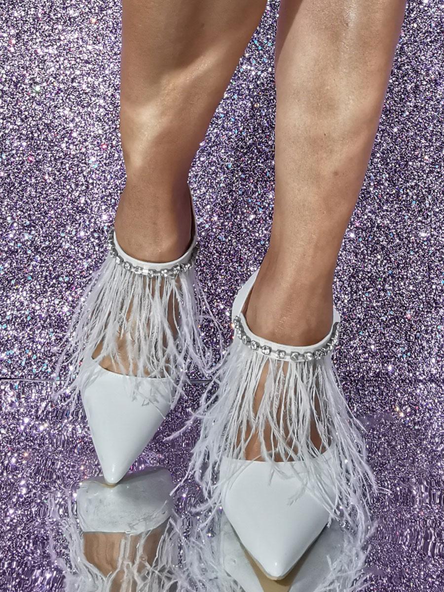 Casual Polyurethane Feather Detail Prom Rave Club High Heels